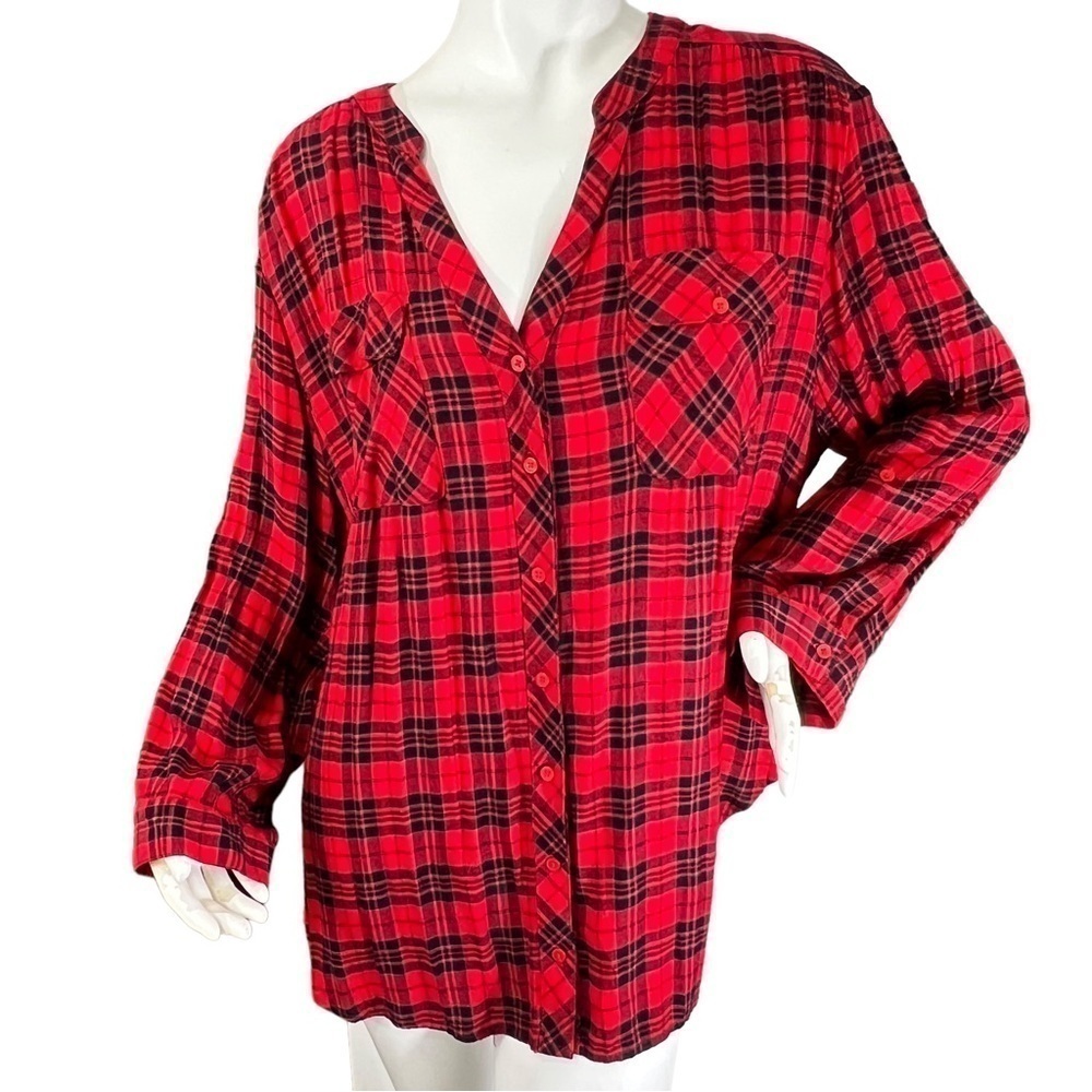 KC Khakis & Co Red Black Plaid Button Down Shirt XXL